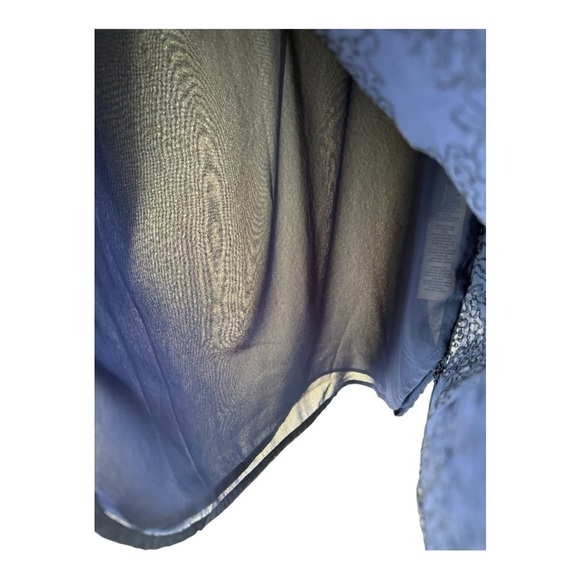 Chicos Cobalt Blue Split Neck Sequin Front Sheer Layered Occassion Blouse - Picture 4 of 13
